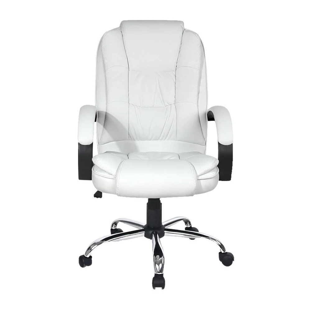 Artiss Executive Office Chair Leather Tilt White - Image 3