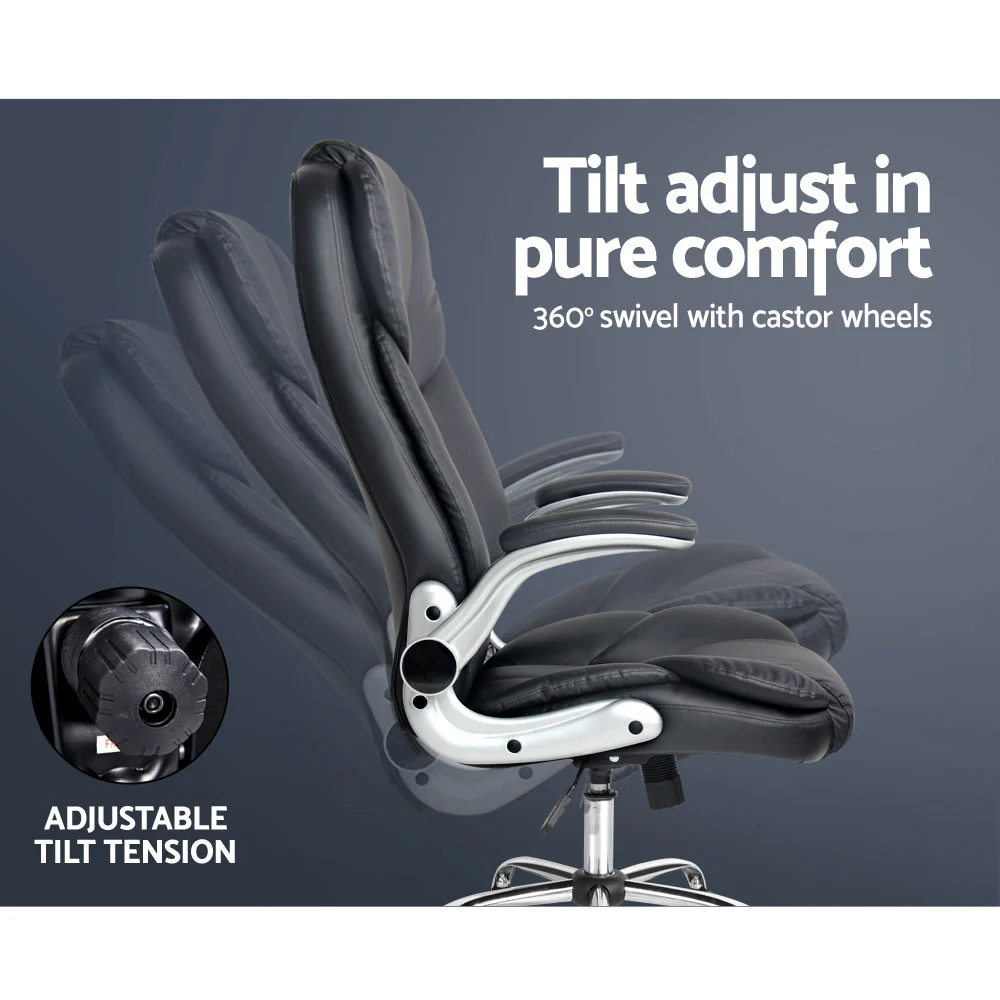 Artiss Executive Office Chair Leather Tilt Black - Image 4