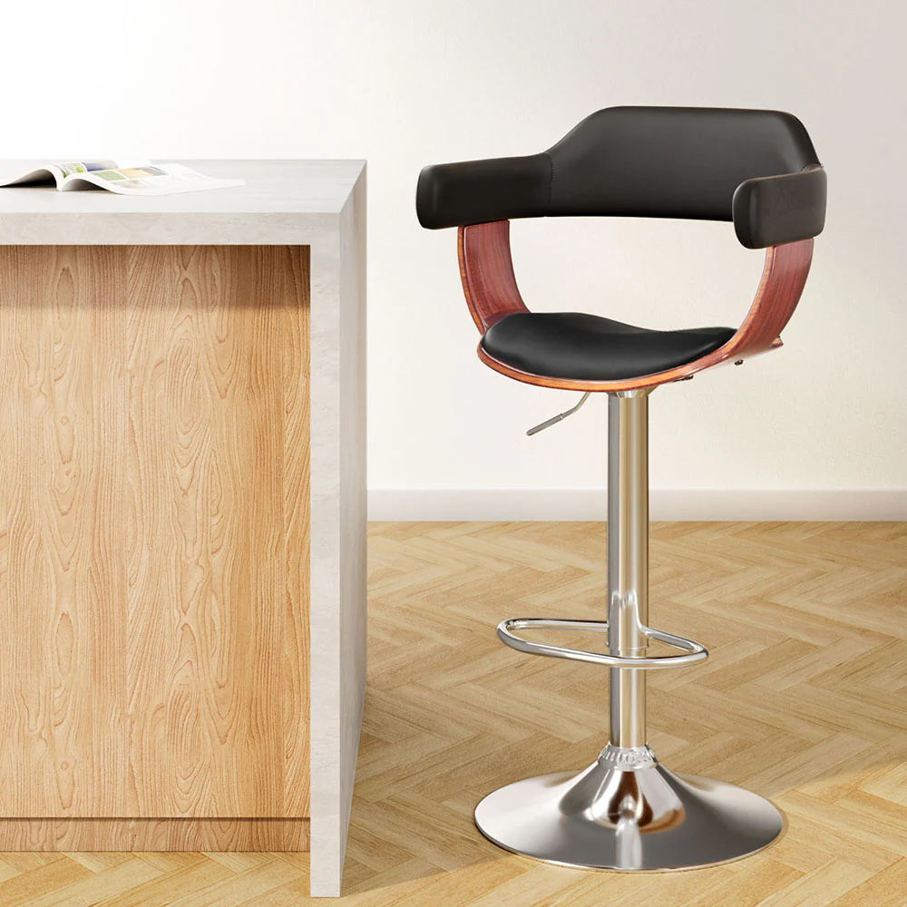 Artiss Bar Stools Gas Lift Leather w/Armrest Black - Image 7