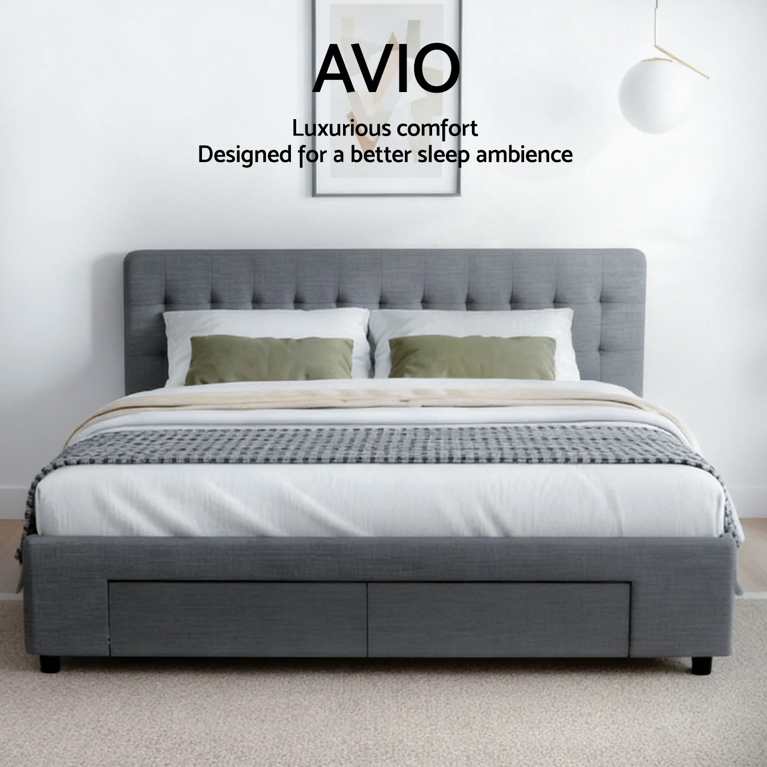 Artiss Bed Frame Queen Size with 4 Drawers Grey AVIO - Image 3