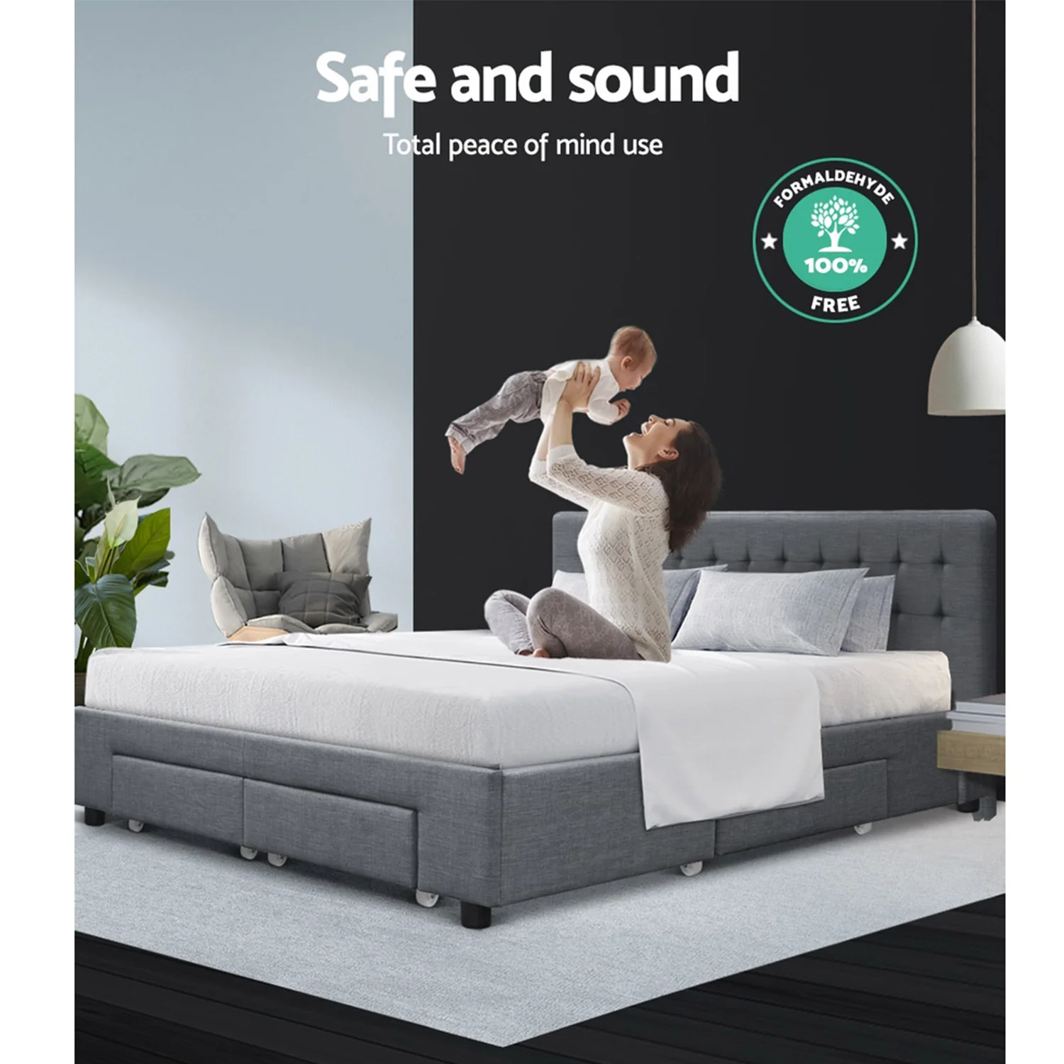 Artiss Bed Frame Queen Size with 4 Drawers Grey AVIO - Image 9