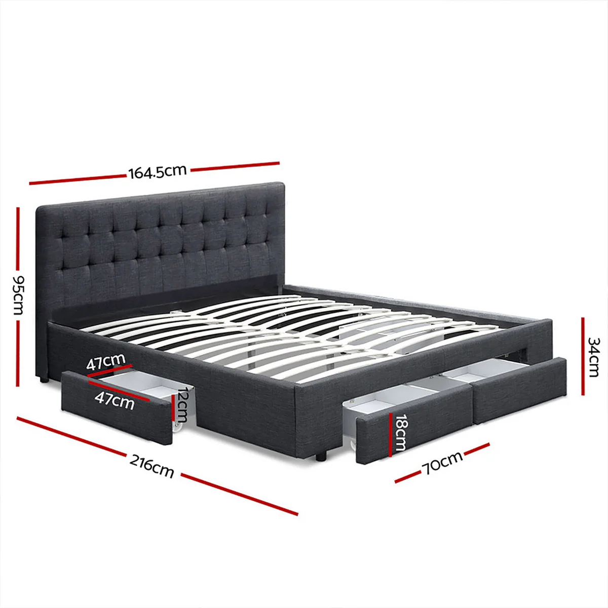Artiss Bed Frame Queen Size with 4 Drawers Charcoal AVIO - Image 2