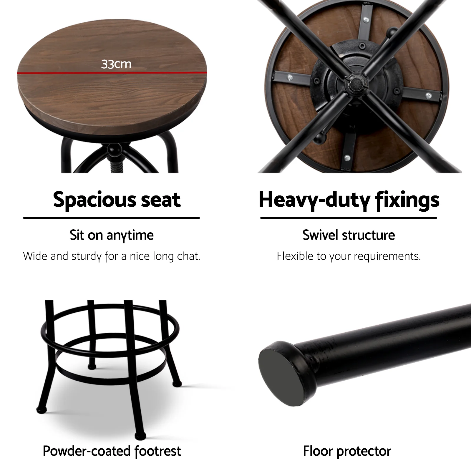 Artiss Bar Stools Adjustable Wood Chairs - Image 4