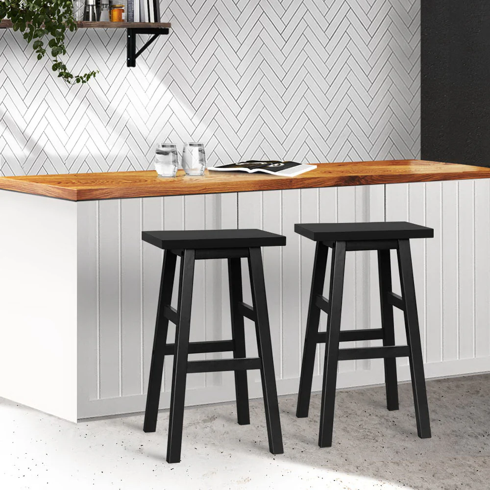 Artiss Bar Stools Kitchen Counter Stools Wooden Chairs Black x2 - Image 8