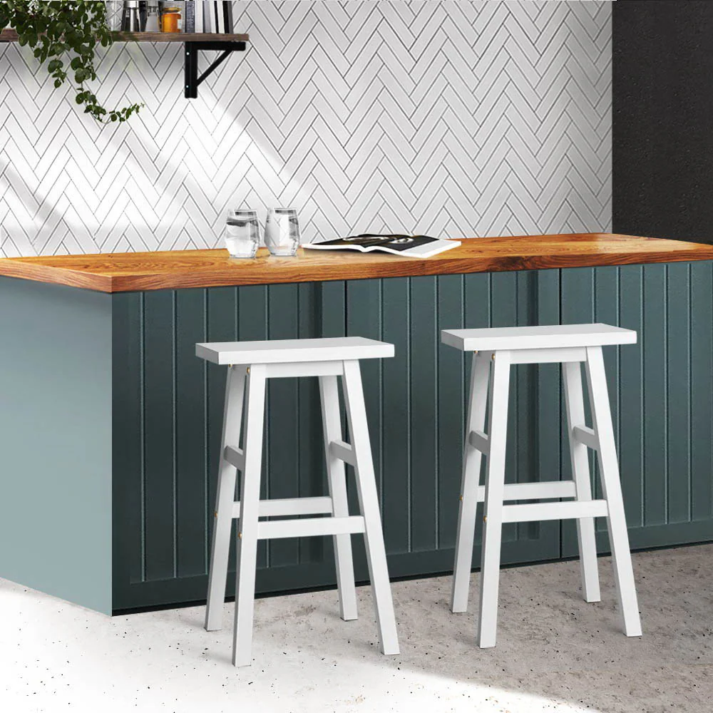 Artiss Bar Stools Kitchen Counter Stools Wooden Chairs White x2 - Image 8