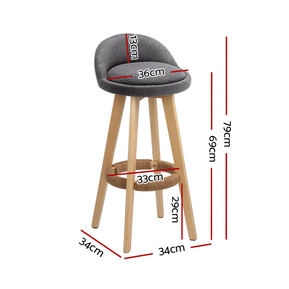 Artiss 2x Bar Stools Padded Linen Wooden Grey - Image 2