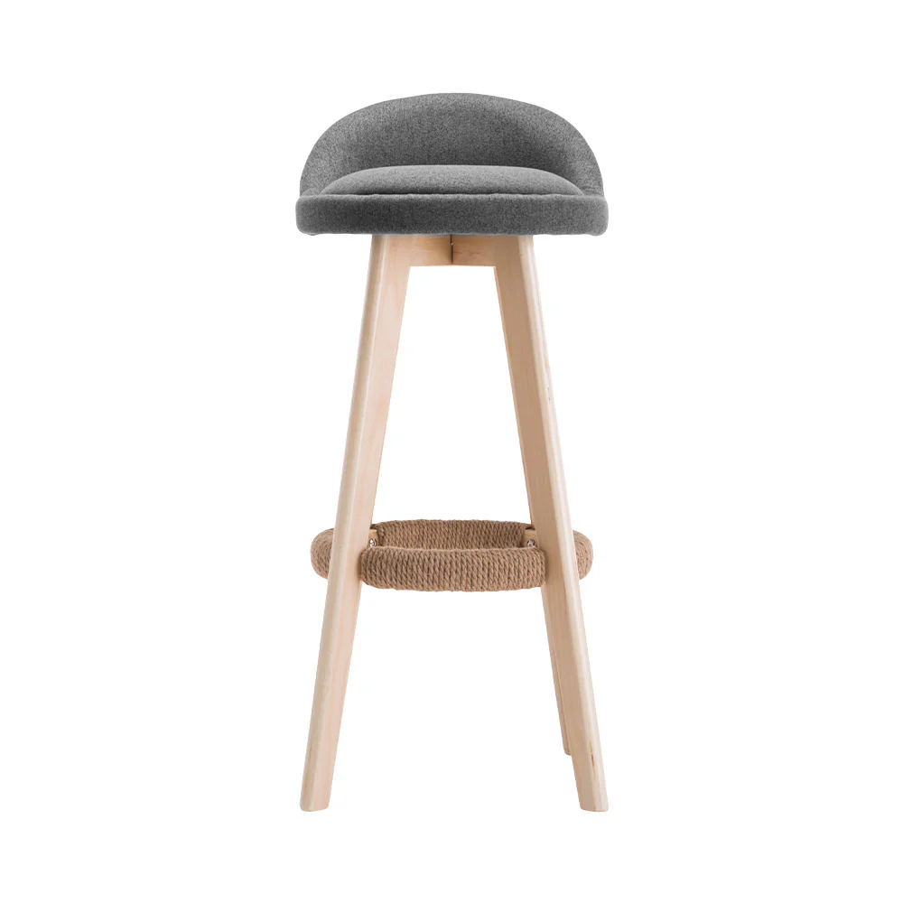 Artiss 2x Bar Stools Padded Linen Wooden Grey - Image 3