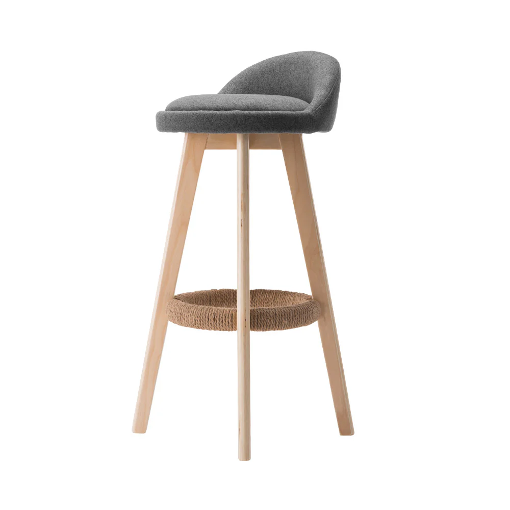 Artiss 2x Bar Stools Padded Linen Wooden Grey - Image 4