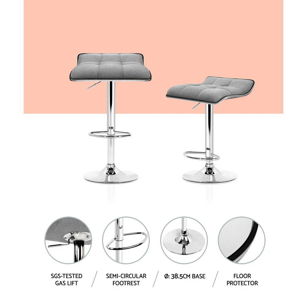 Artiss 2x Bar Stools Linen Padded Gas Lift - Image 6