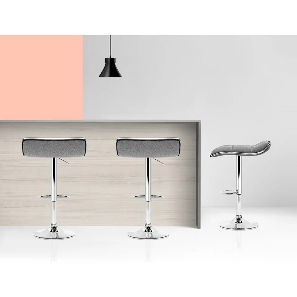 Artiss 2x Bar Stools Linen Padded Gas Lift - Image 7