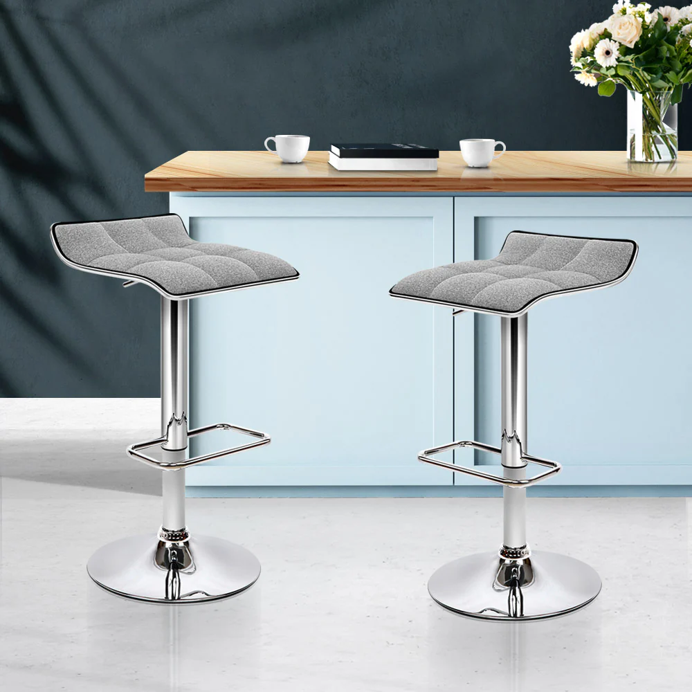 Artiss 2x Bar Stools Linen Padded Gas Lift - Image 8