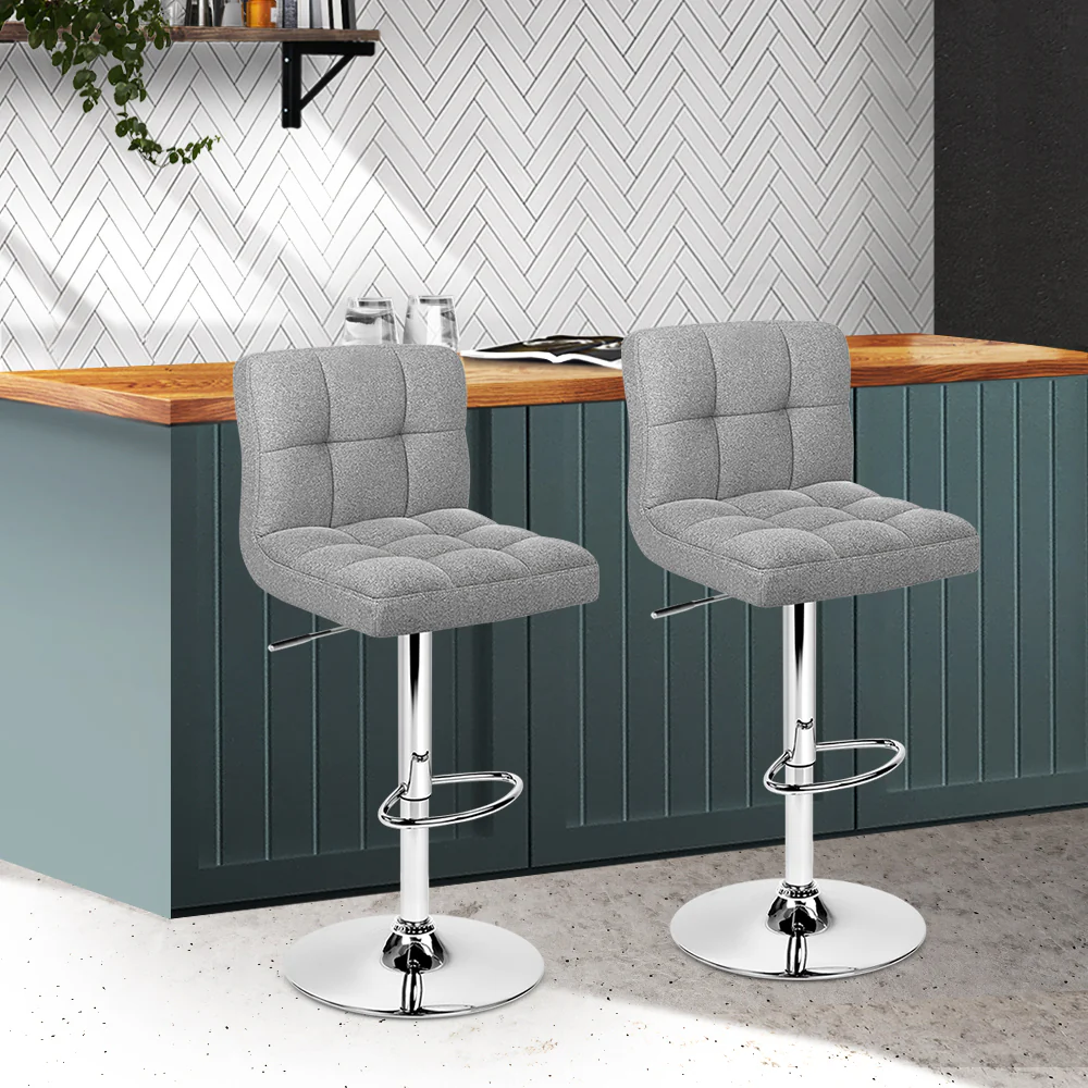 Artiss 2x Bar Stools Fabric Gas Lift Grey - Image 8
