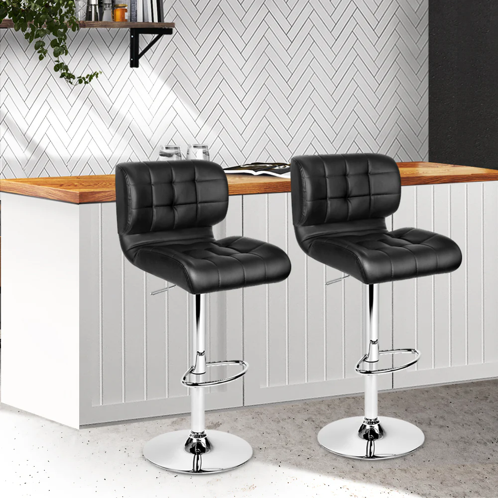 Artiss 2x Bar Stools Gas Lift Leather Padded Stool Black - Image 8