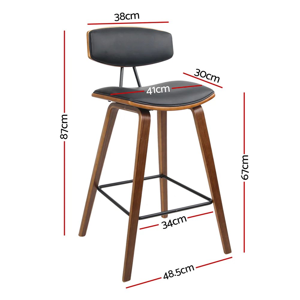 Artiss 2x Bar Stools Leather Padded w/Backrest - Image 2