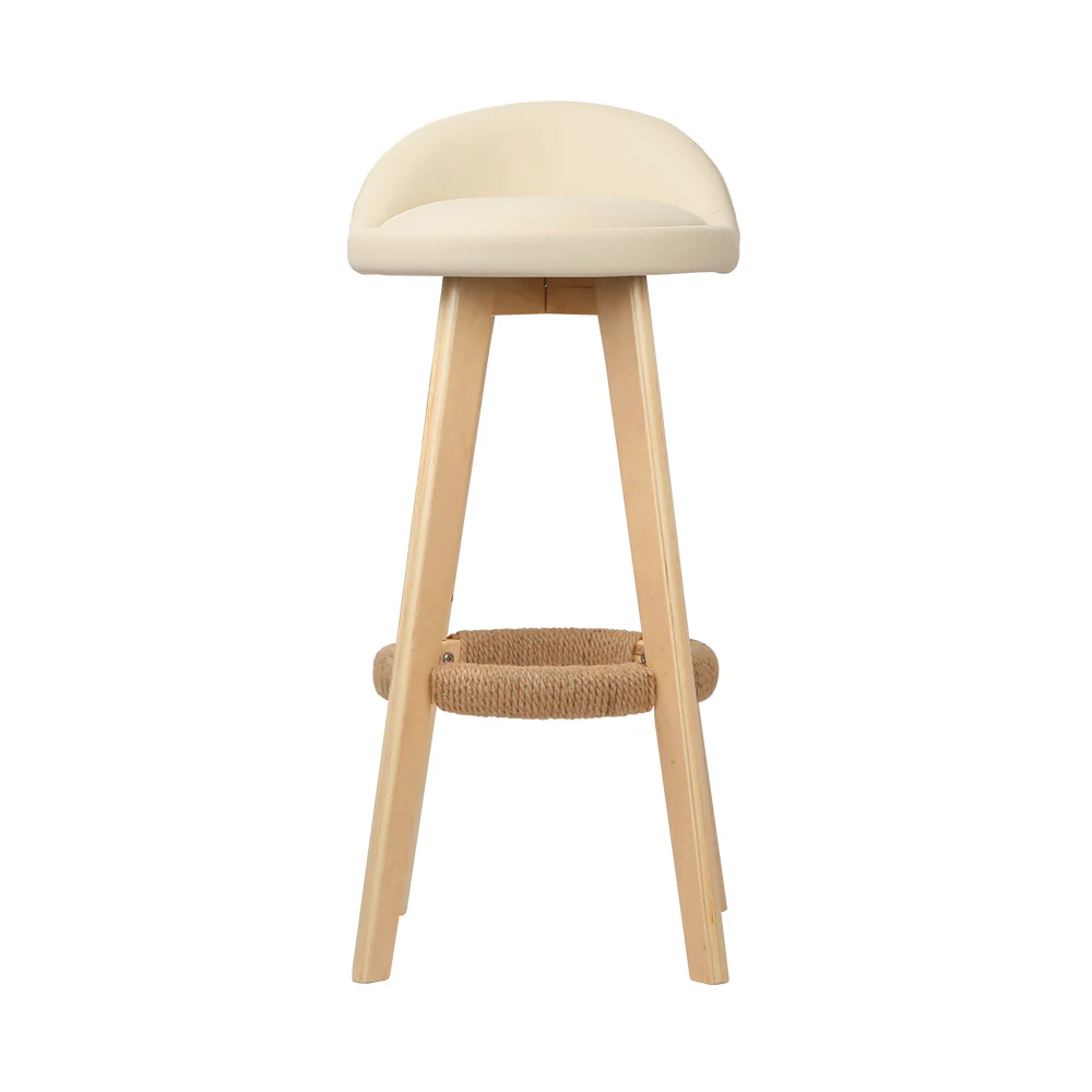 Artiss 2x Bar Stools Padded Leather Wooden Beige - Image 3