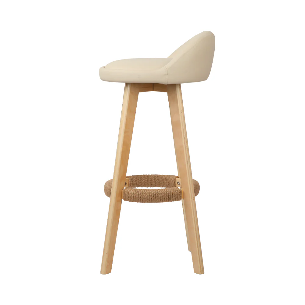 Artiss 2x Bar Stools Padded Leather Wooden Beige - Image 4