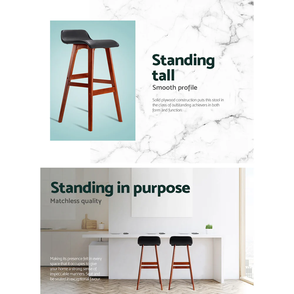 Artiss 2x Bar Stools Wooden Stool Black - Image 5
