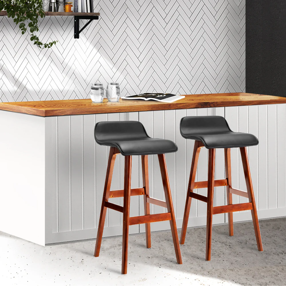 Artiss 2x Bar Stools Wooden Stool Black - Image 7