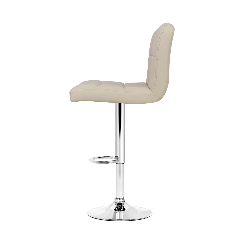 Artiss 2x Bar Stools Leather Gas Lift Beige - Image 4