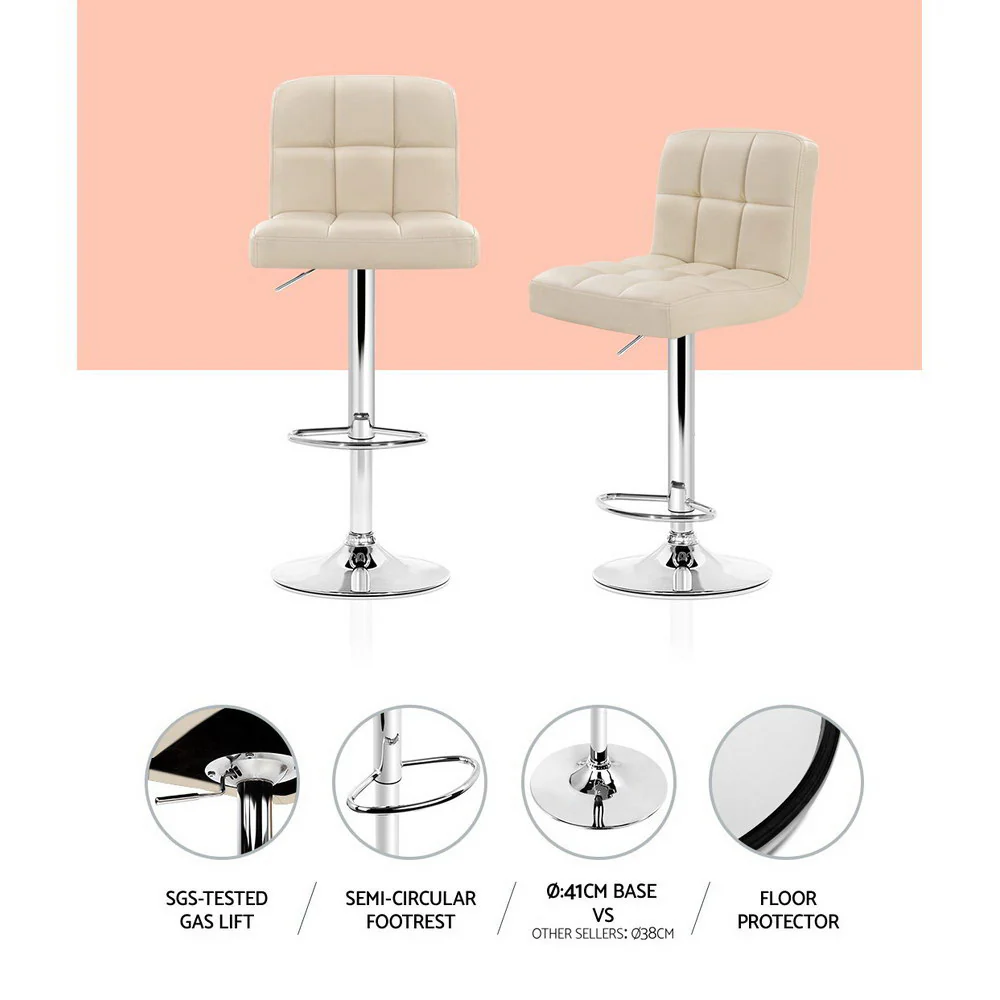 Artiss 2x Bar Stools Leather Gas Lift Beige - Image 5