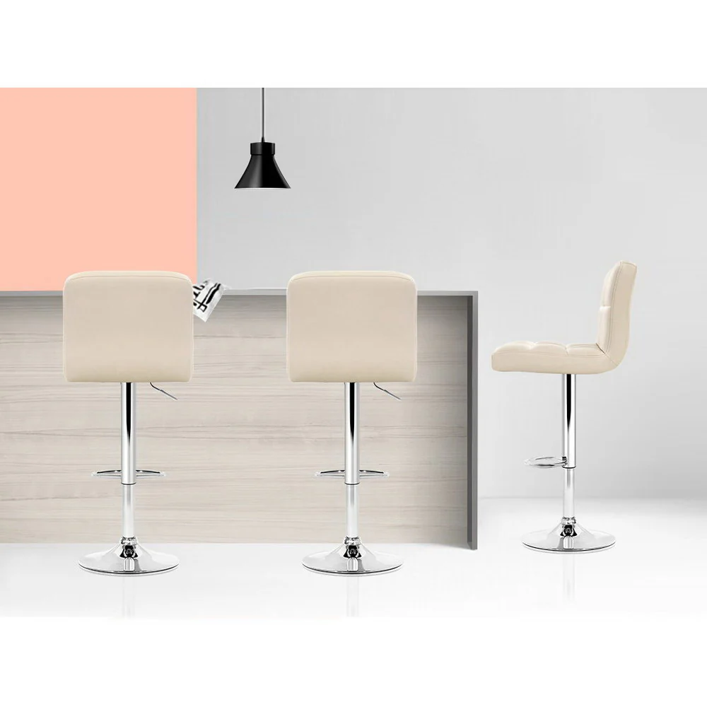Artiss 2x Bar Stools Leather Gas Lift Beige - Image 6
