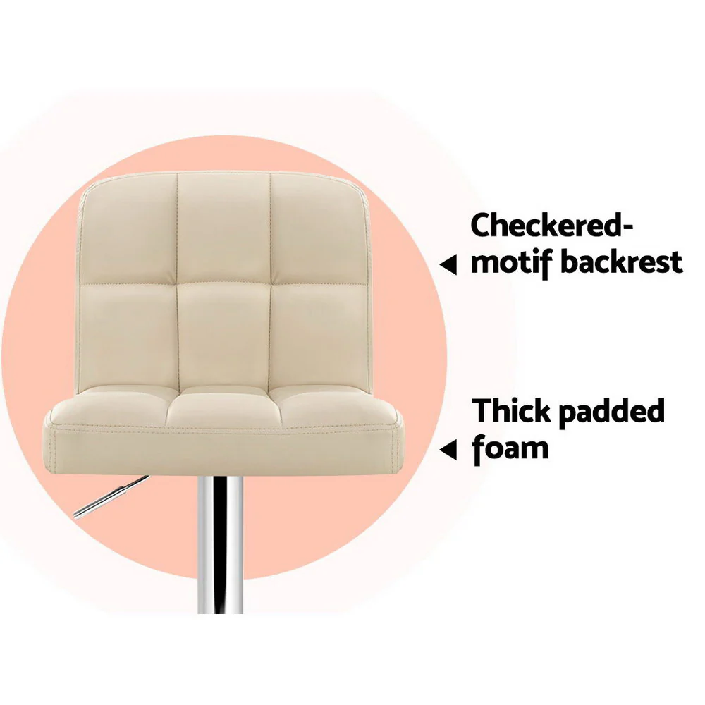Artiss 2x Bar Stools Leather Gas Lift Beige - Image 7