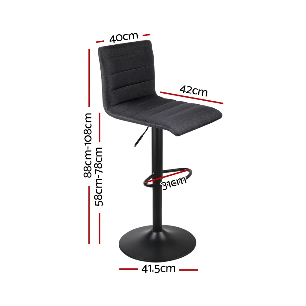 Artiss 2x Bar Stools Gas Lift Linen Fabric Black - Image 2