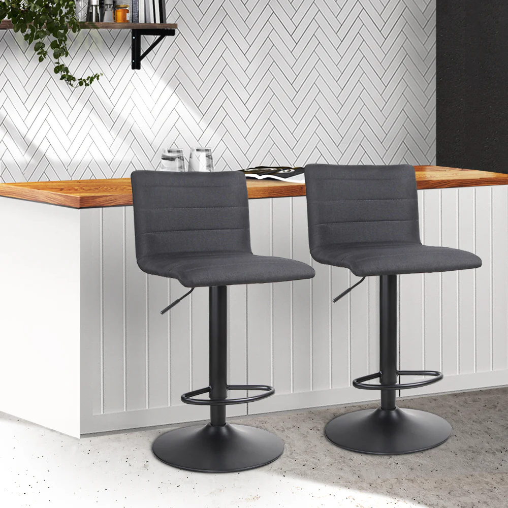 Artiss 2x Bar Stools Gas Lift Linen Fabric Black - Image 8