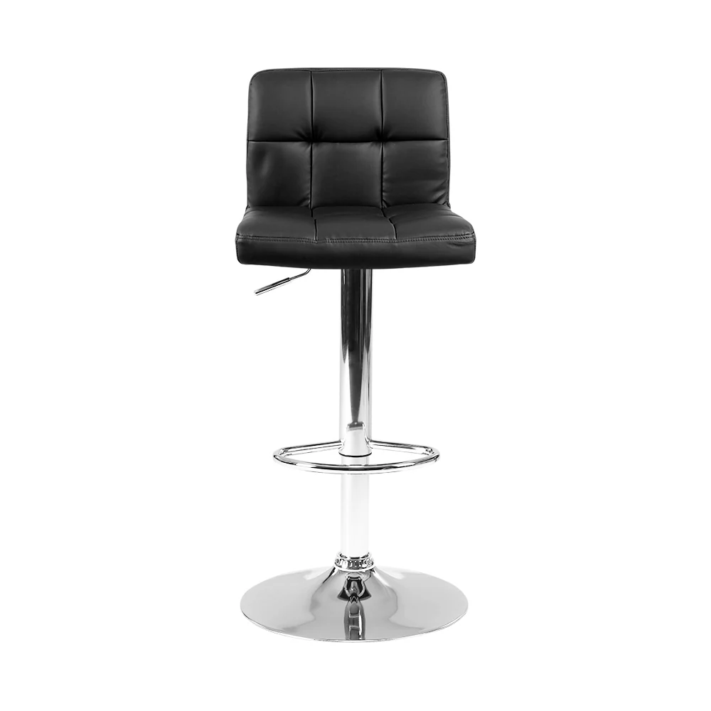Artiss 2x Bar Stools Leather Gas Lift Black - Image 3