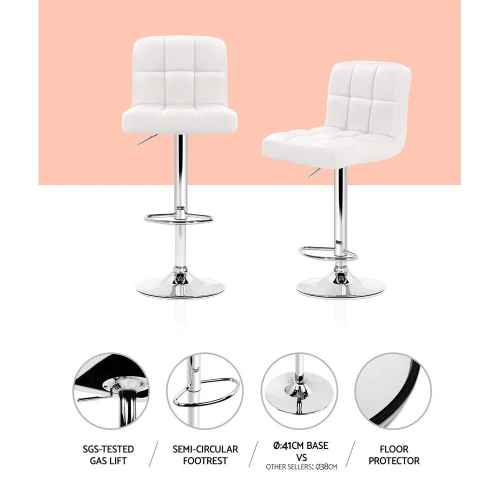 Artiss 2x Bar Stools Leather Gas Lift White - Image 5