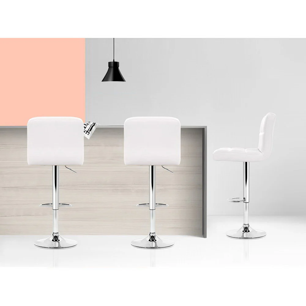 Artiss 2x Bar Stools Leather Gas Lift White - Image 6