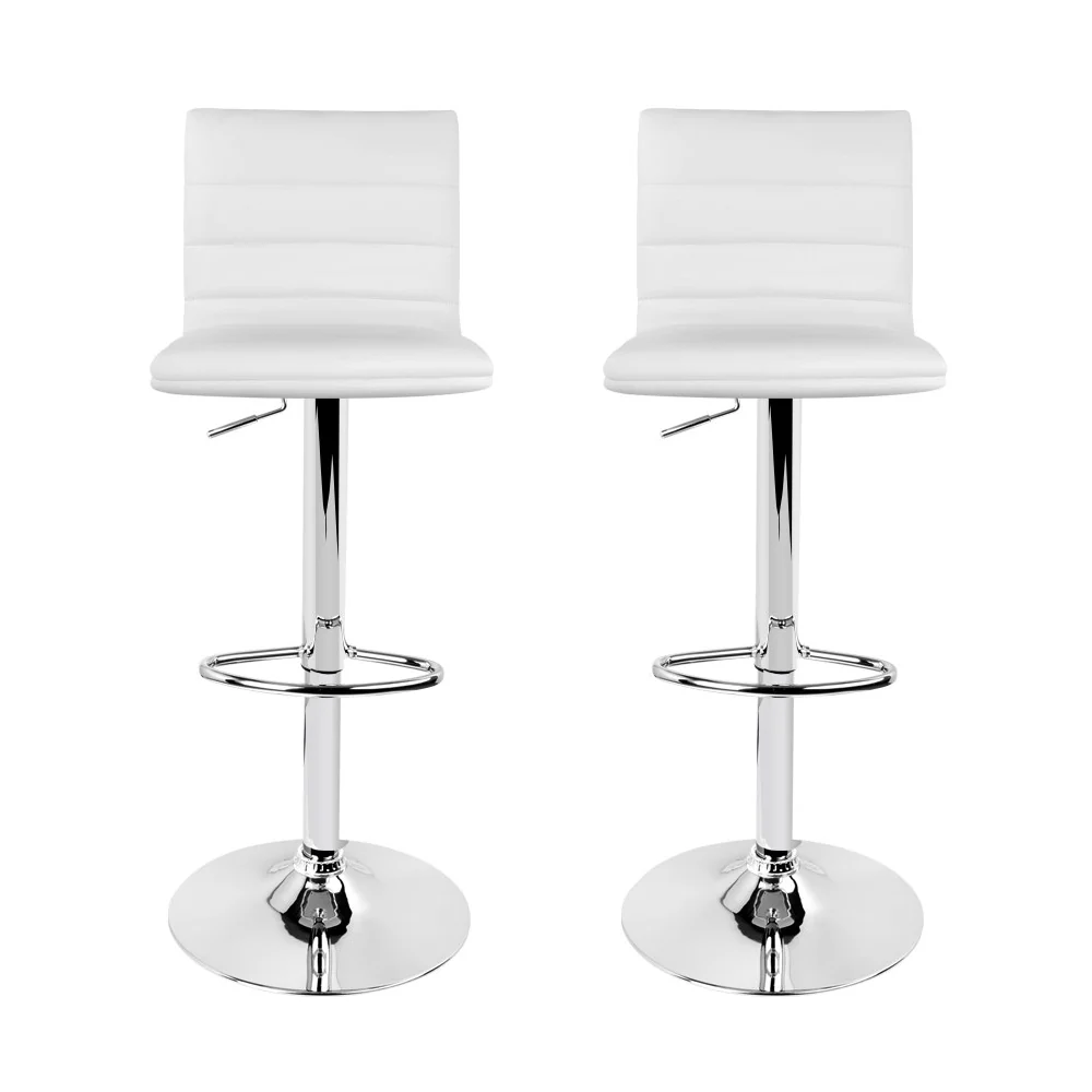 Artiss 2x Bar Stools Padded Leather Gas Lift White - Image 3