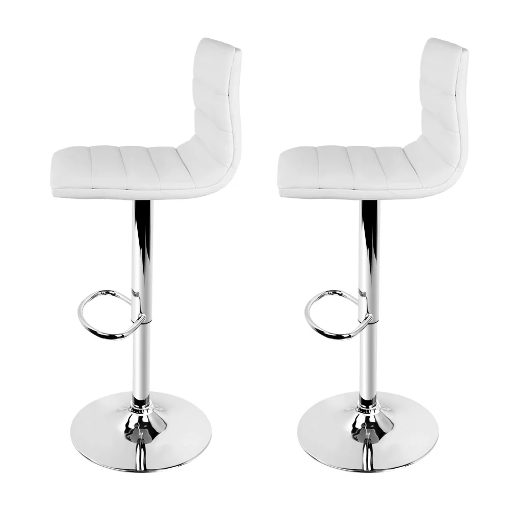 Artiss 2x Bar Stools Padded Leather Gas Lift White - Image 4