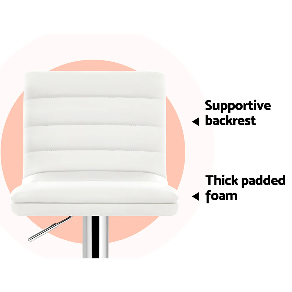 Artiss 2x Bar Stools Padded Leather Gas Lift White - Image 7