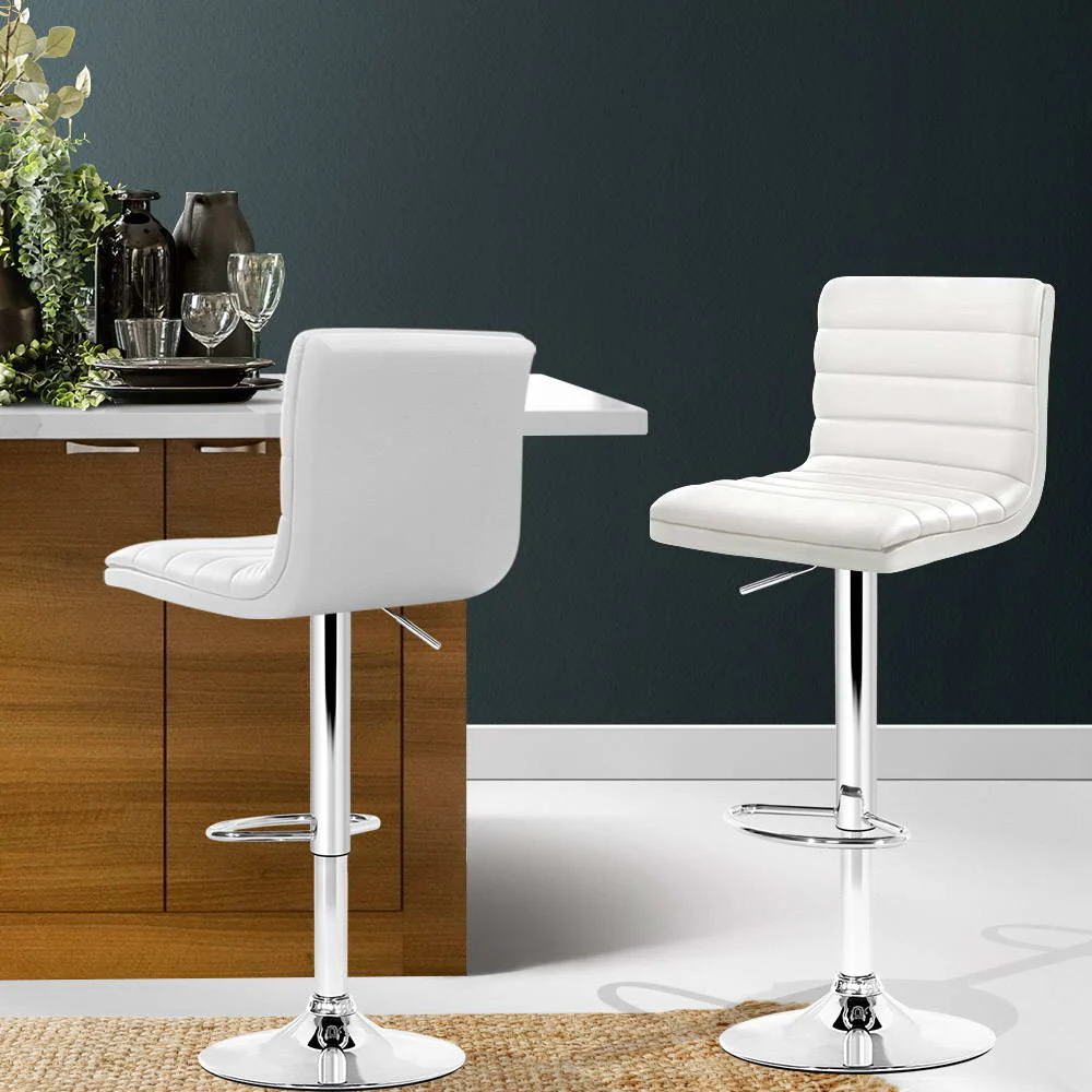 Artiss 2x Bar Stools Padded Leather Gas Lift White - Image 8