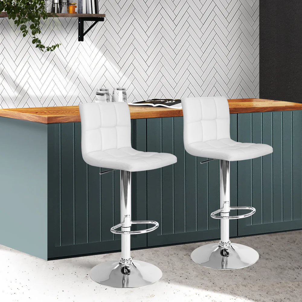 Artiss 2x Bar Stools Leather Gas Lift White - Image 8