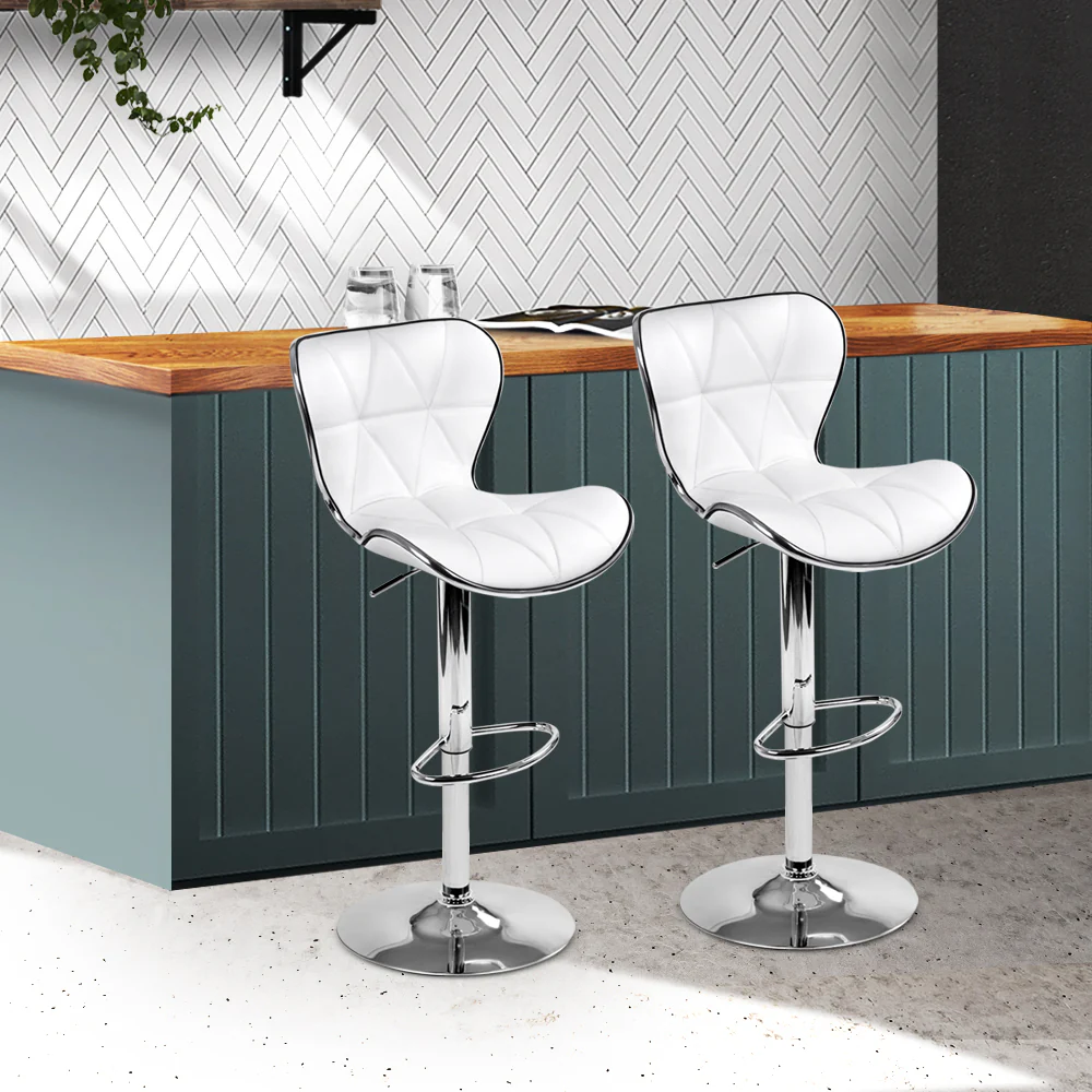 Artiss 2x Bar Stools Gas Lift Leather Seat White - Image 8