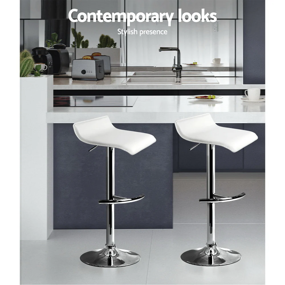 Artiss 2x Bar Stools Adjustable Gas Lift Chairs White - Image 5