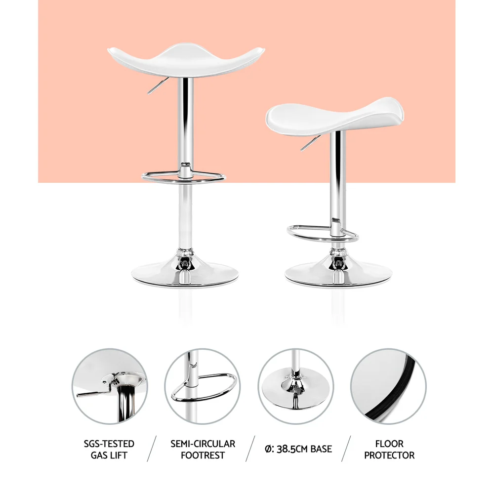 Artiss 2x Bar Stools Leather Gas Lift Chair White - Image 7