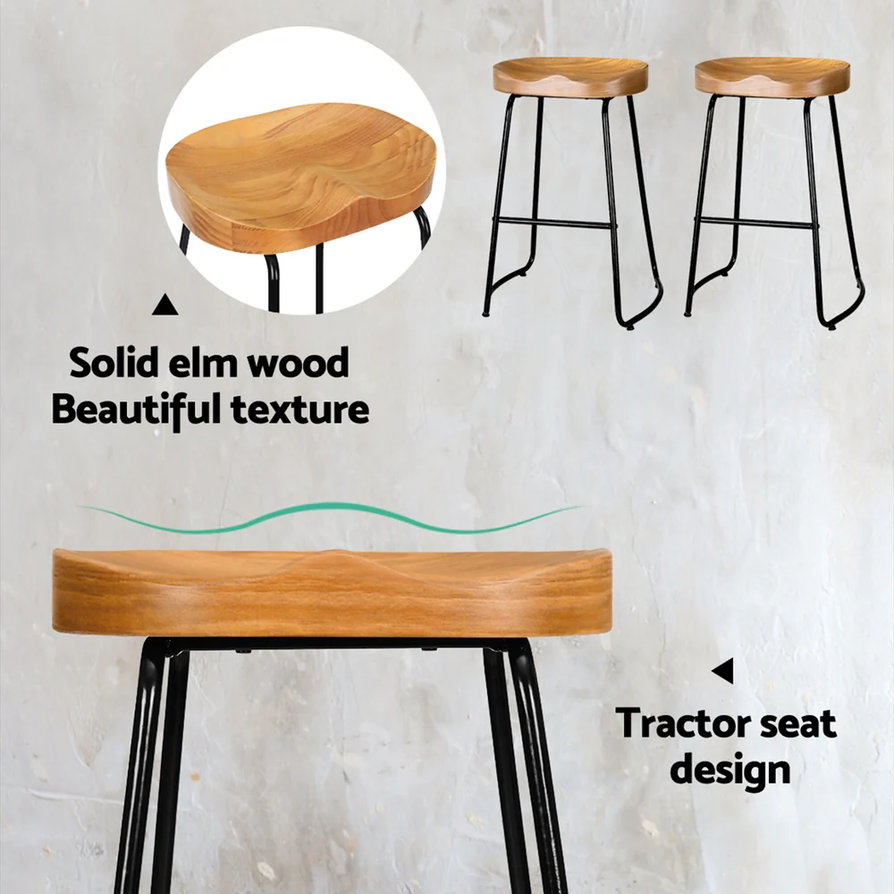 Artiss 2x Bar Stools Tractor Seat 65cm Wooden - Image 6