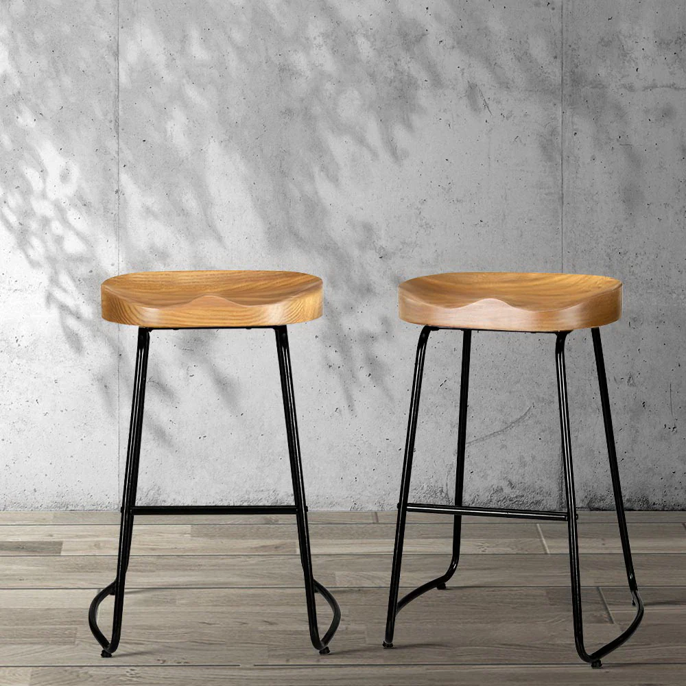 Artiss 2x Bar Stools Tractor Seat 65cm Wooden - Image 8