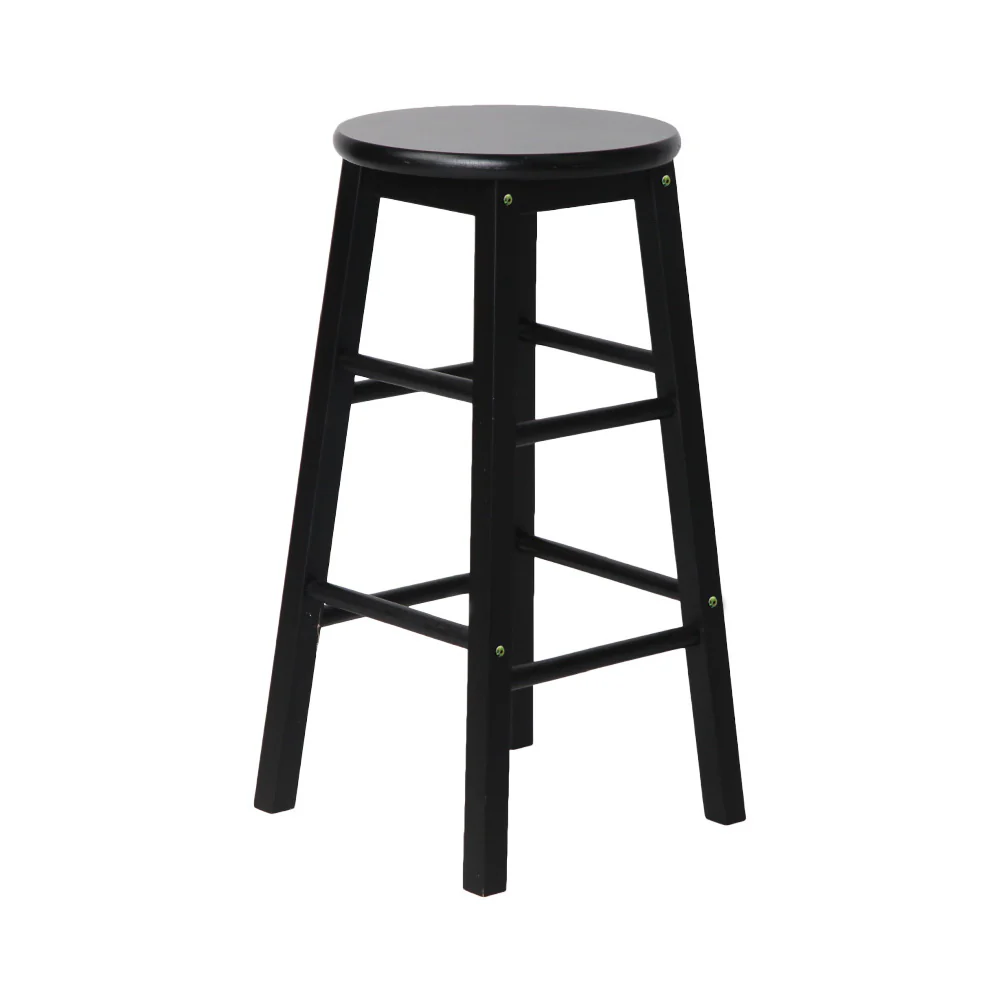 Artiss 2x Bar Stools Round Chairs Wooden Black - Image 4