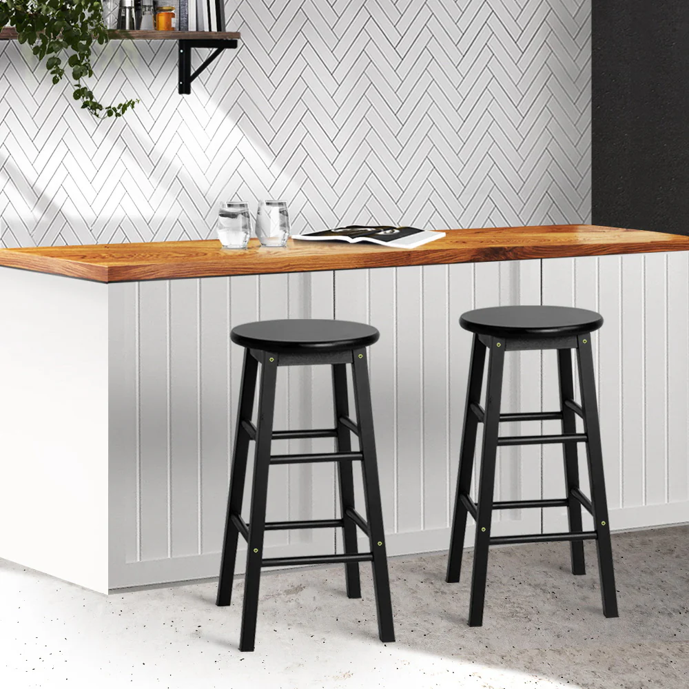 Artiss 2x Bar Stools Round Chairs Wooden Black - Image 8