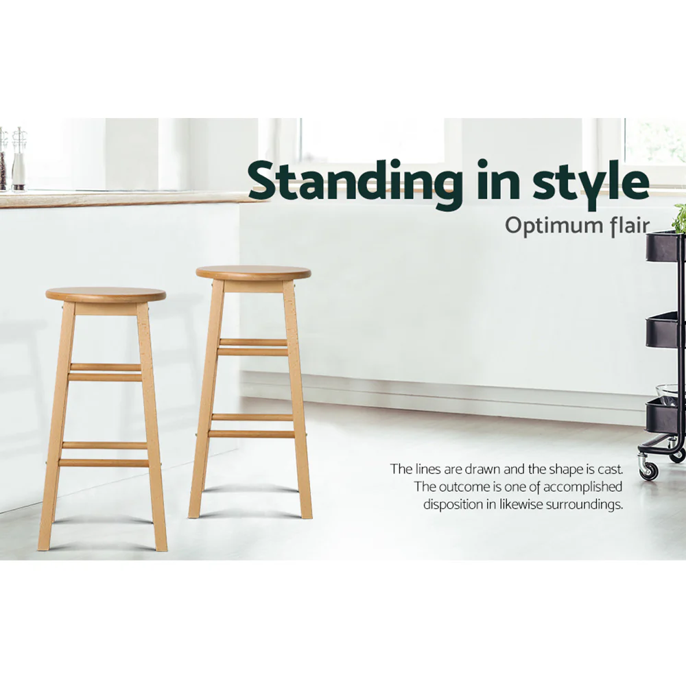Artiss 2x Bar Stools Round Chairs Wooden Nature - Image 6