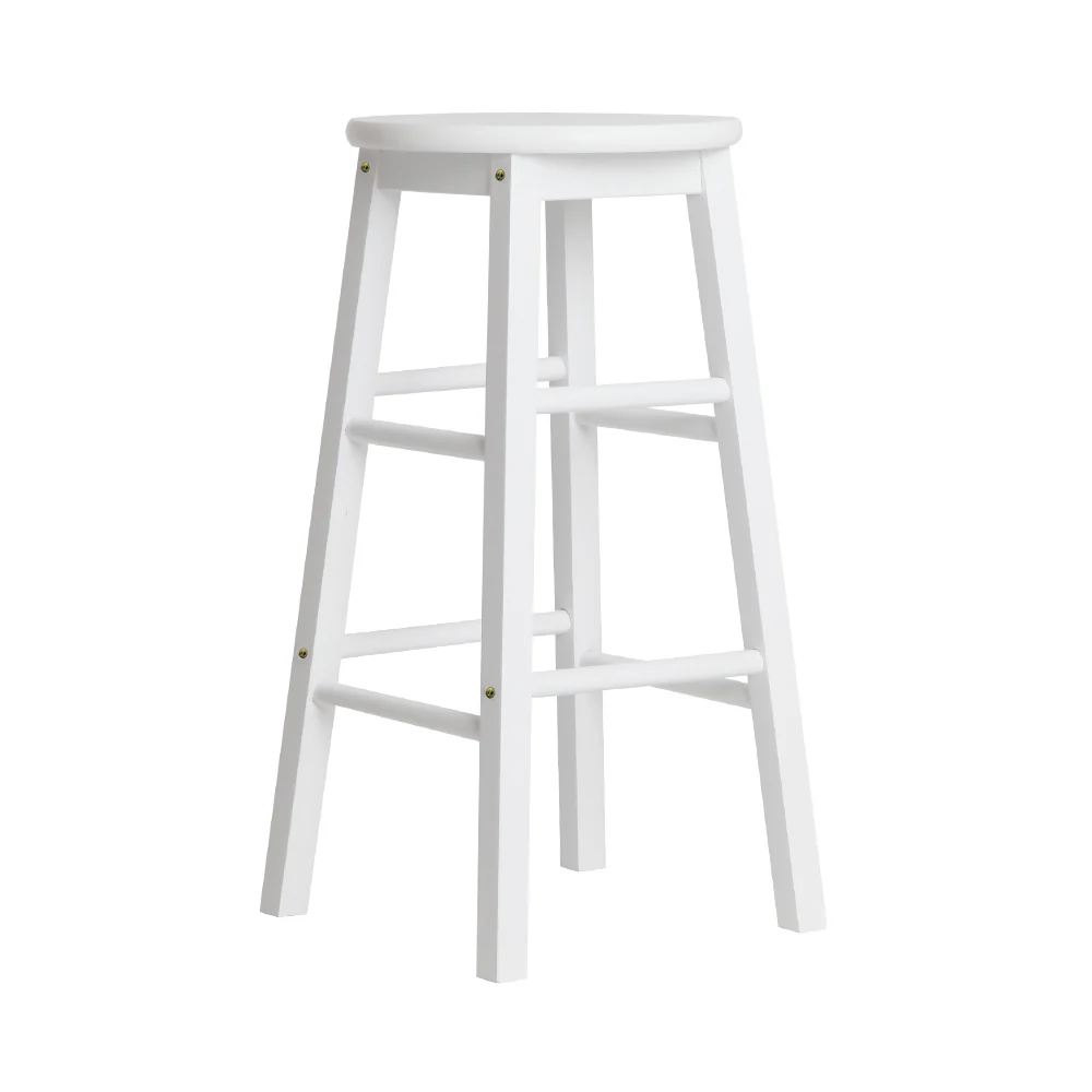 Artiss 2x Bar Stools Round Chairs Wooden White - Image 4