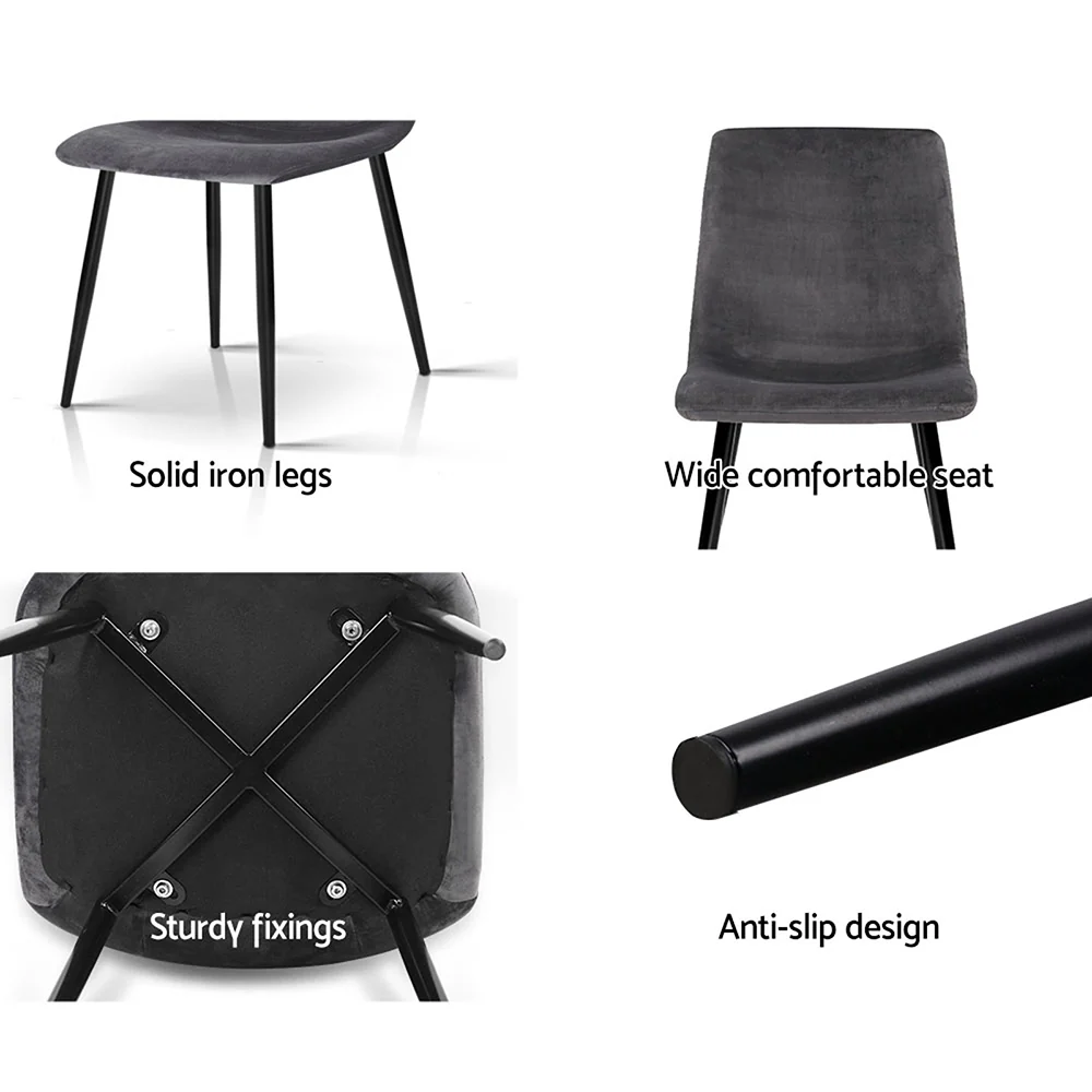 Artiss Dining Chairs Set of 4 Velvet Horizontal Slope Grey - Image 6
