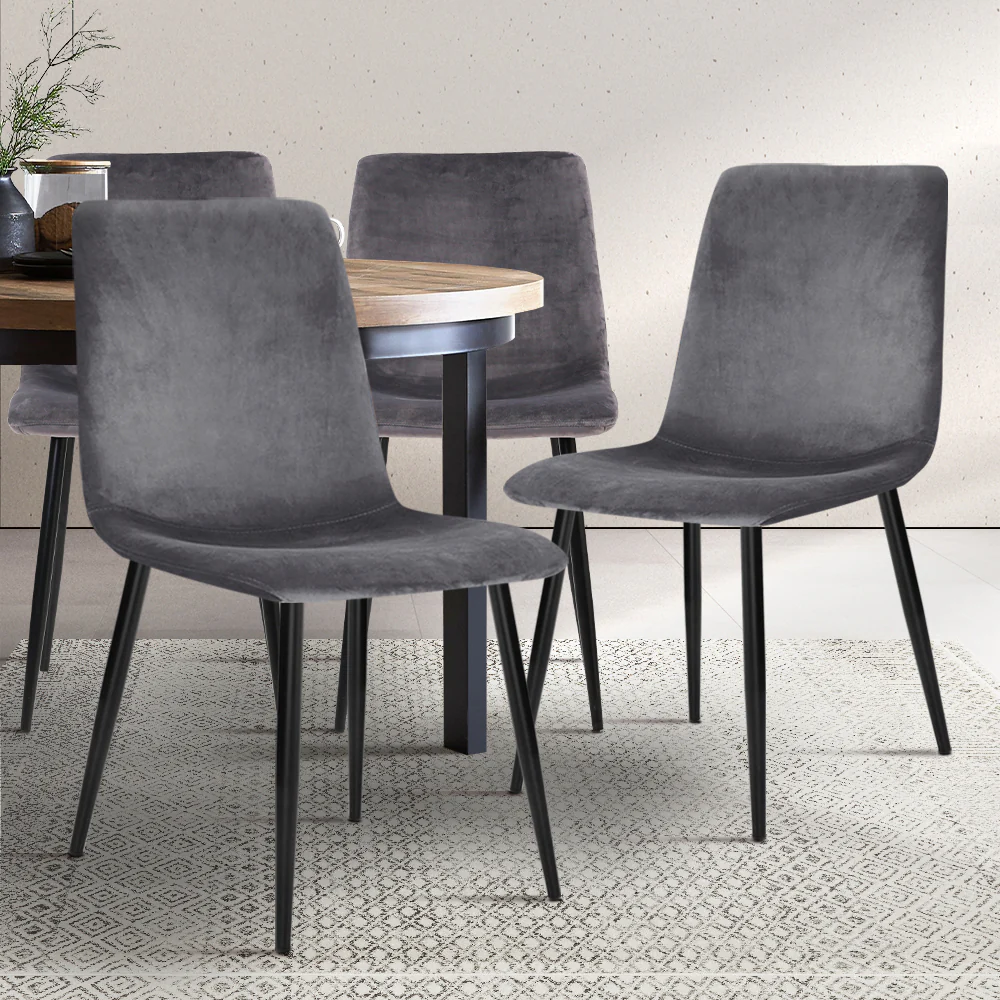 Artiss Dining Chairs Set of 4 Velvet Horizontal Slope Grey - Image 8