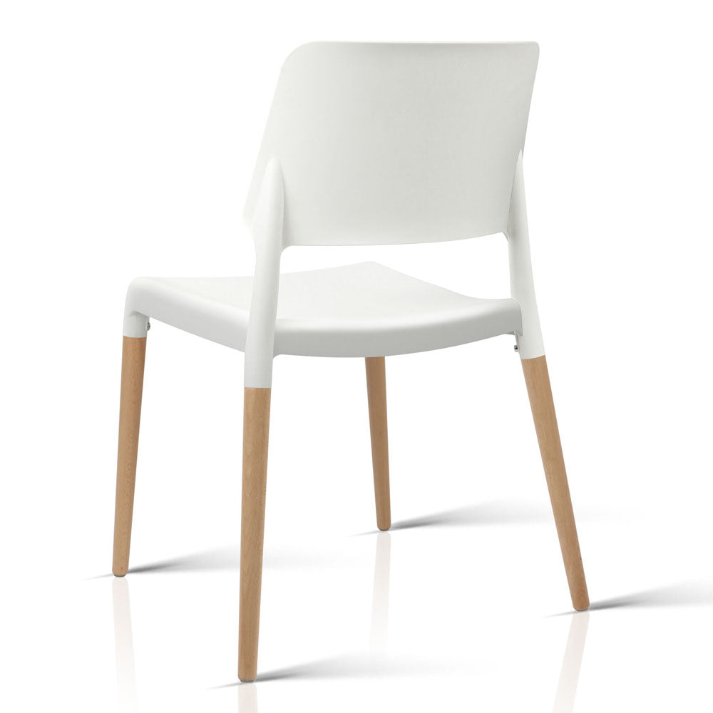 Artiss Dining Chairs Set of 4 Plastic Wooden Stackable White - Image 6