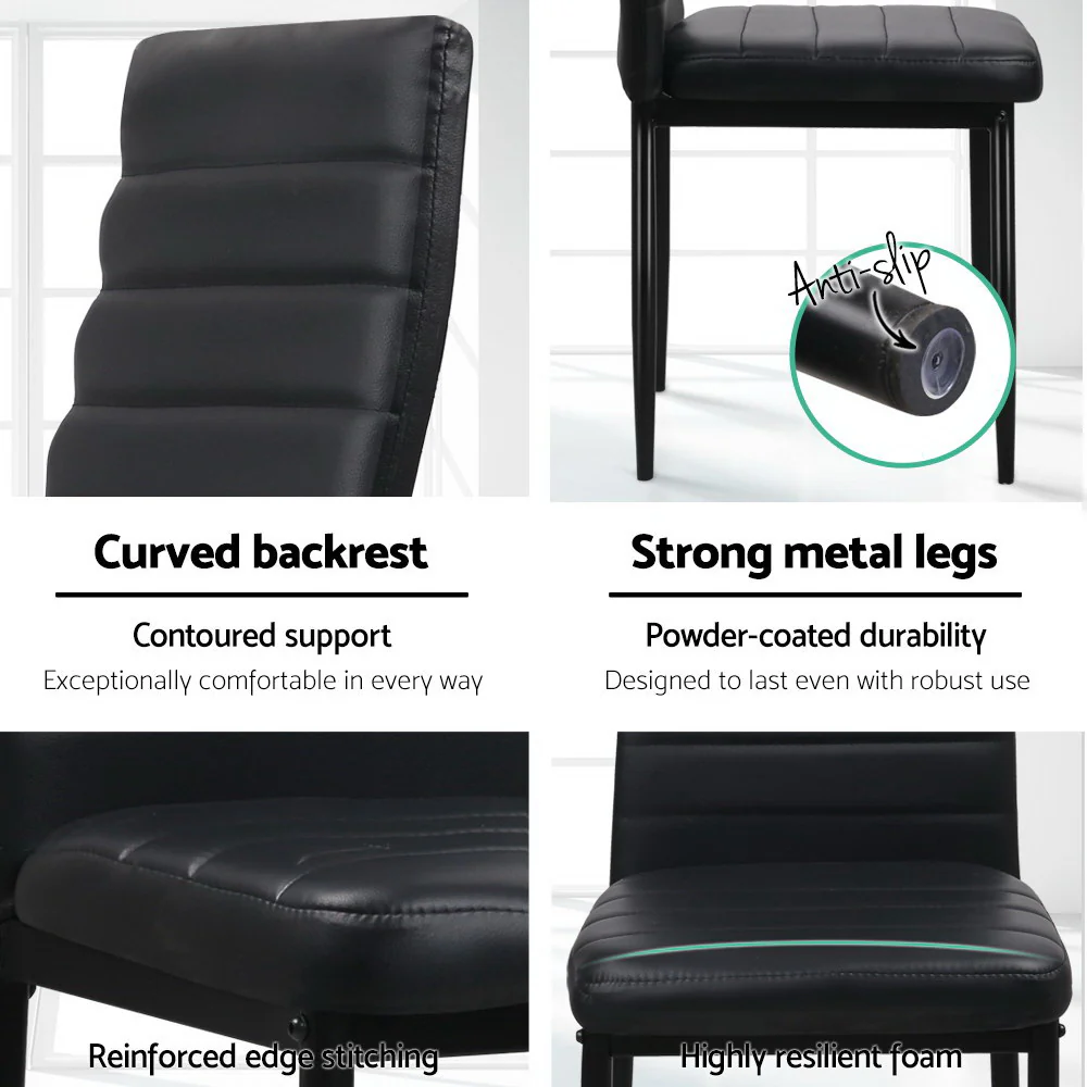 Artiss Dining Chairs Set of 4 Leather Channel Tufted Black - Image 5