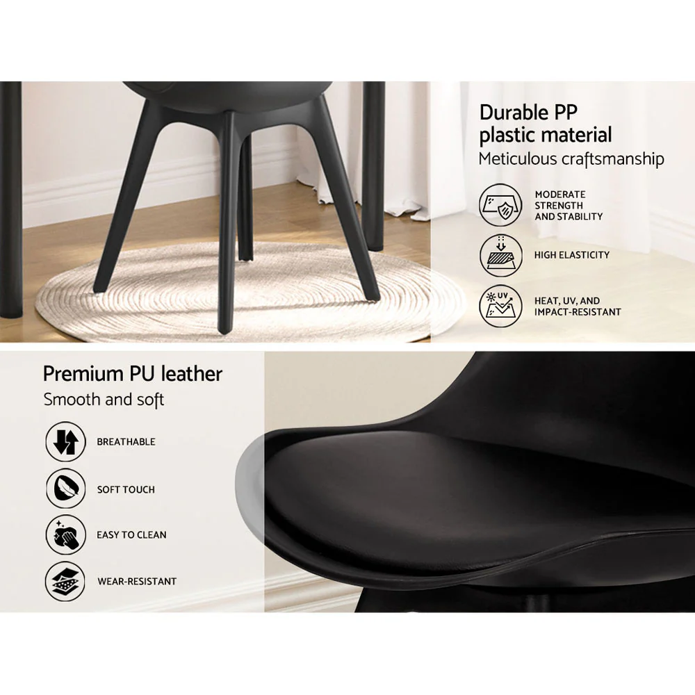 Artiss Dining Chairs Set of 4 Leather Plastic DSW Replica Black - Image 6